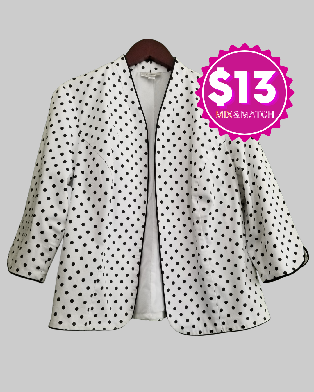 Dressbarn Long Sleeve Polka Dot Jacket