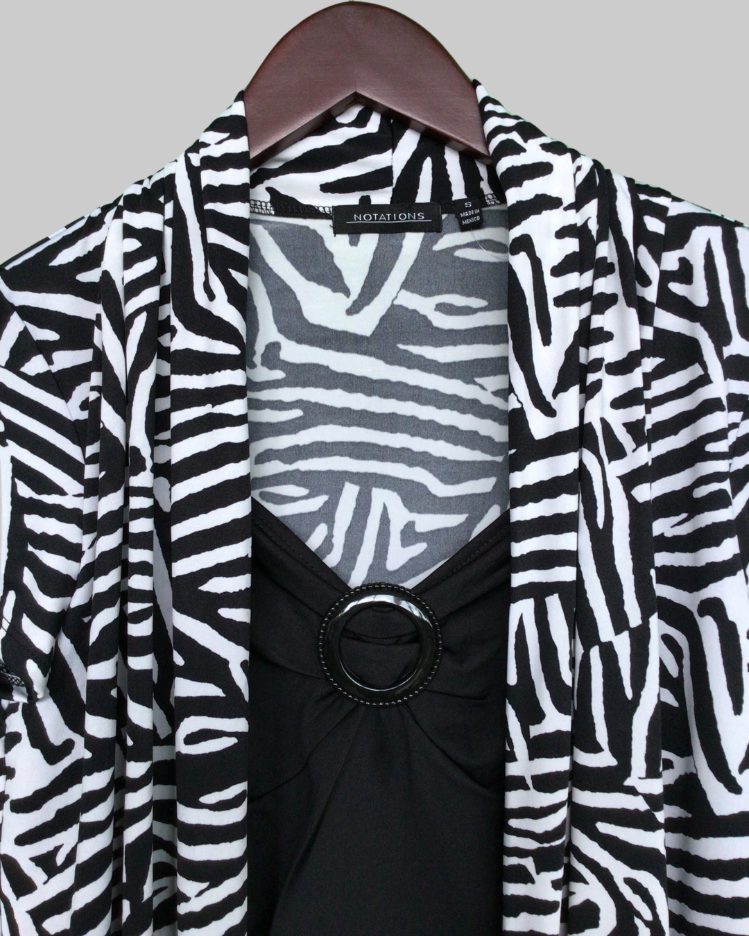 Notations Cowl Neck Black White Short Sleeve Blouse