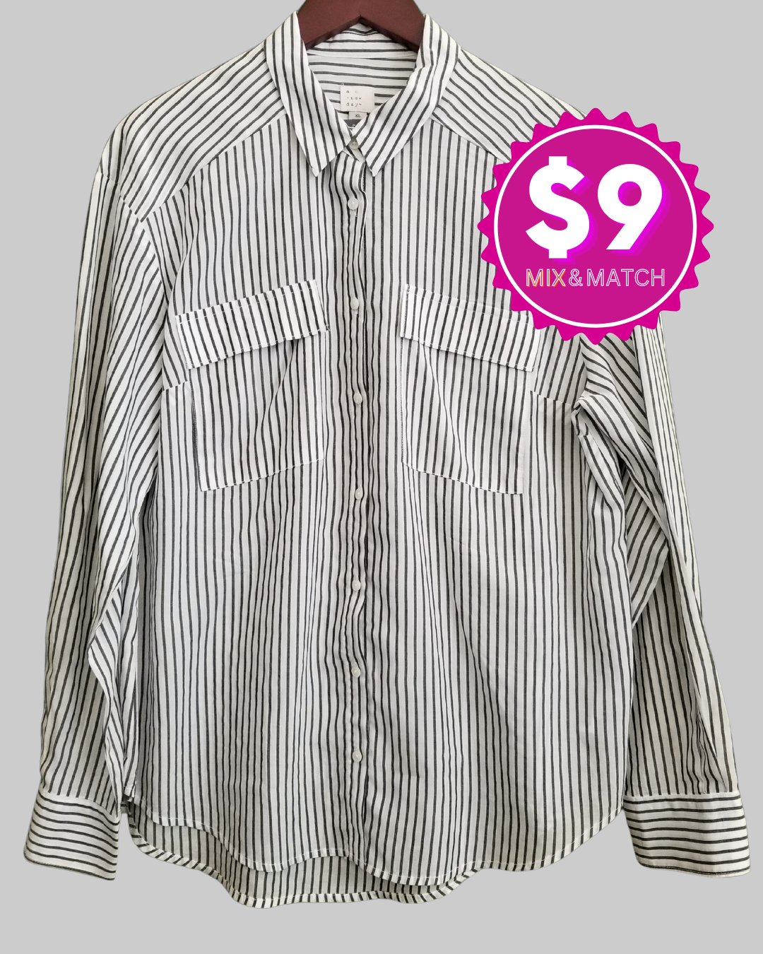 A New Day Grey Stripes White Shirt
