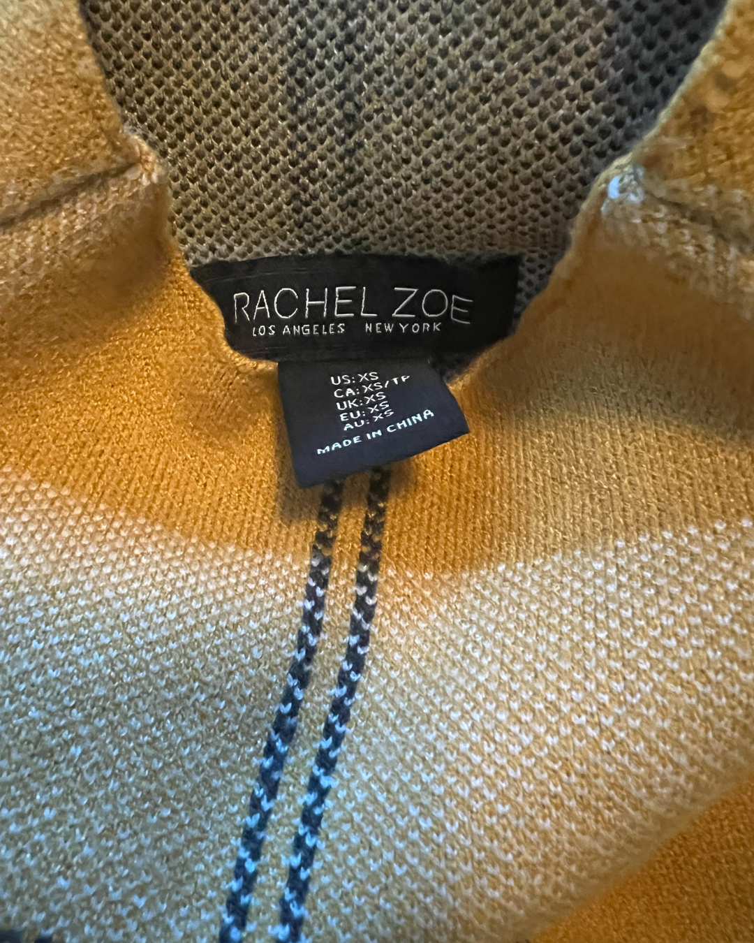 Rachel Zoe Women's Mock Turtle Neck Mustard Sweater Multi Line Grid Plaid