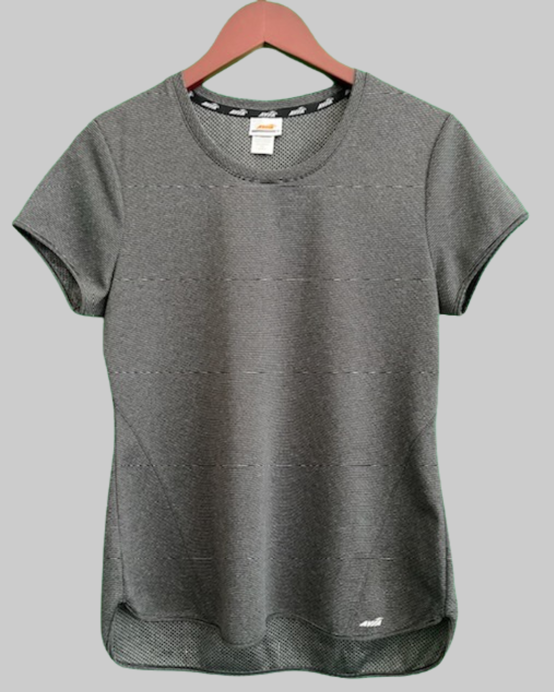 Avia Activewear Top Women's Grey Black Striped Round Neck Cap Sleeve
