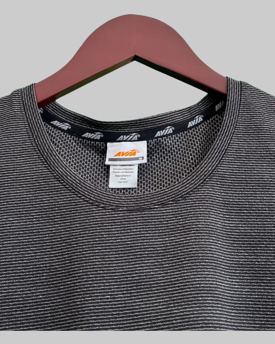 Avia Activewear Top Women's Grey Black Striped Round Neck Cap Sleeve