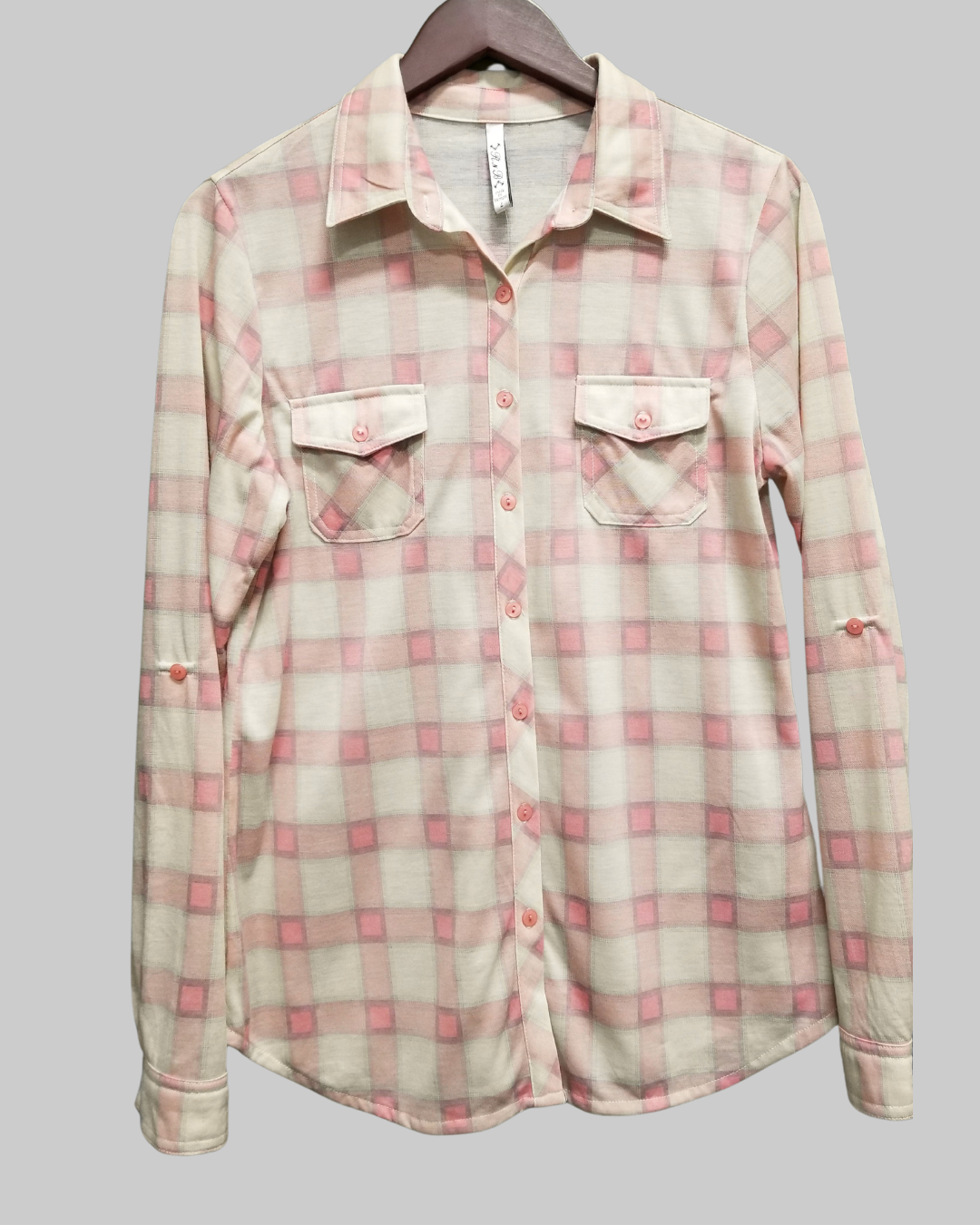 RNB Long Sleeve Plaid Print Blouse