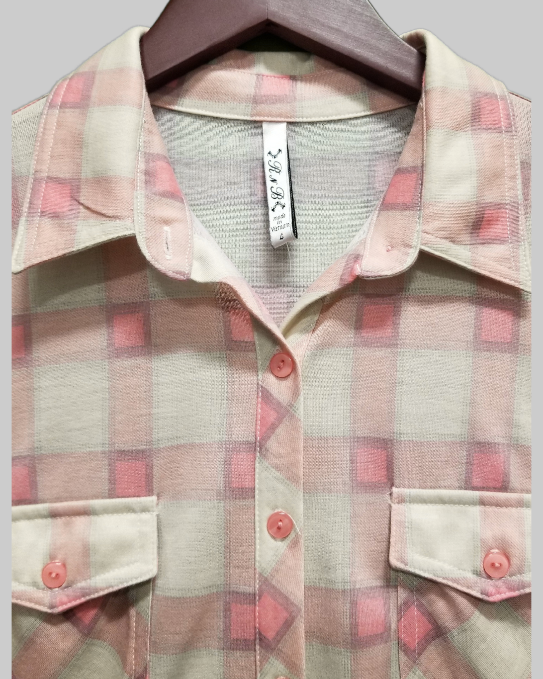 RNB Long Sleeve Plaid Print Blouse