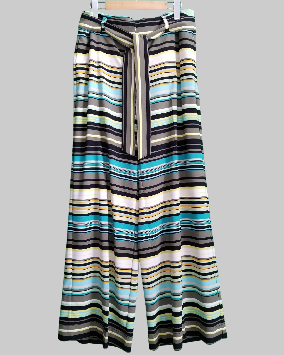 New York & Company Women's Striped Belted Palazzo Pants
