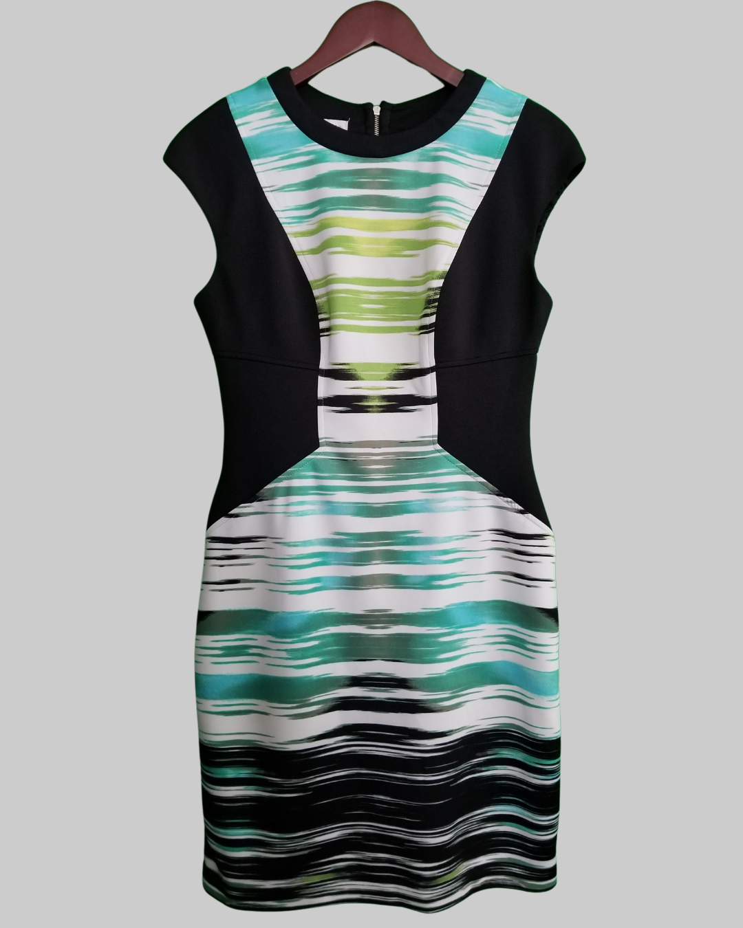 Maggy London Sleeveless Dress Black Multi Colored Stripes
