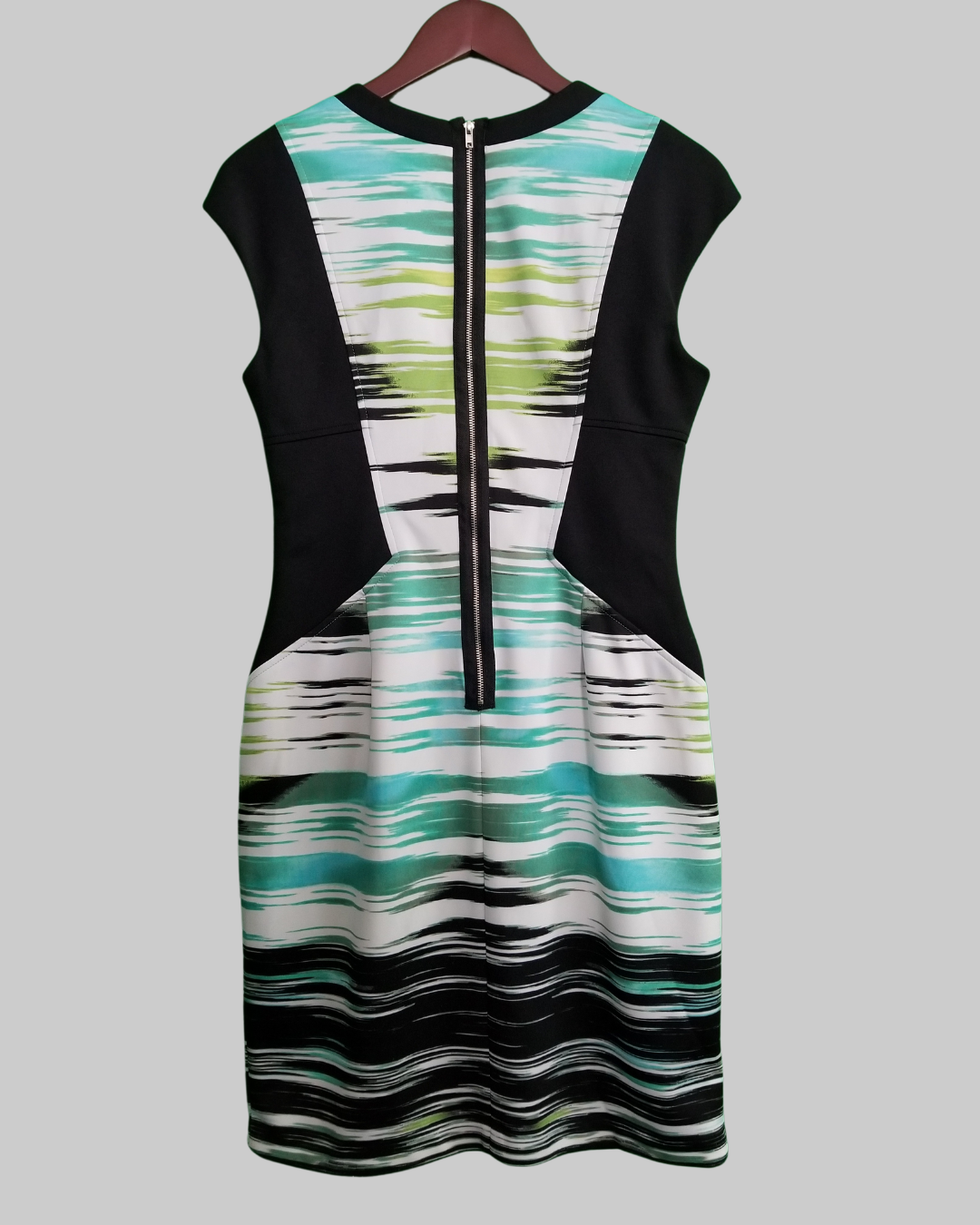 Maggy London Sleeveless Dress Black Multi Colored Stripes