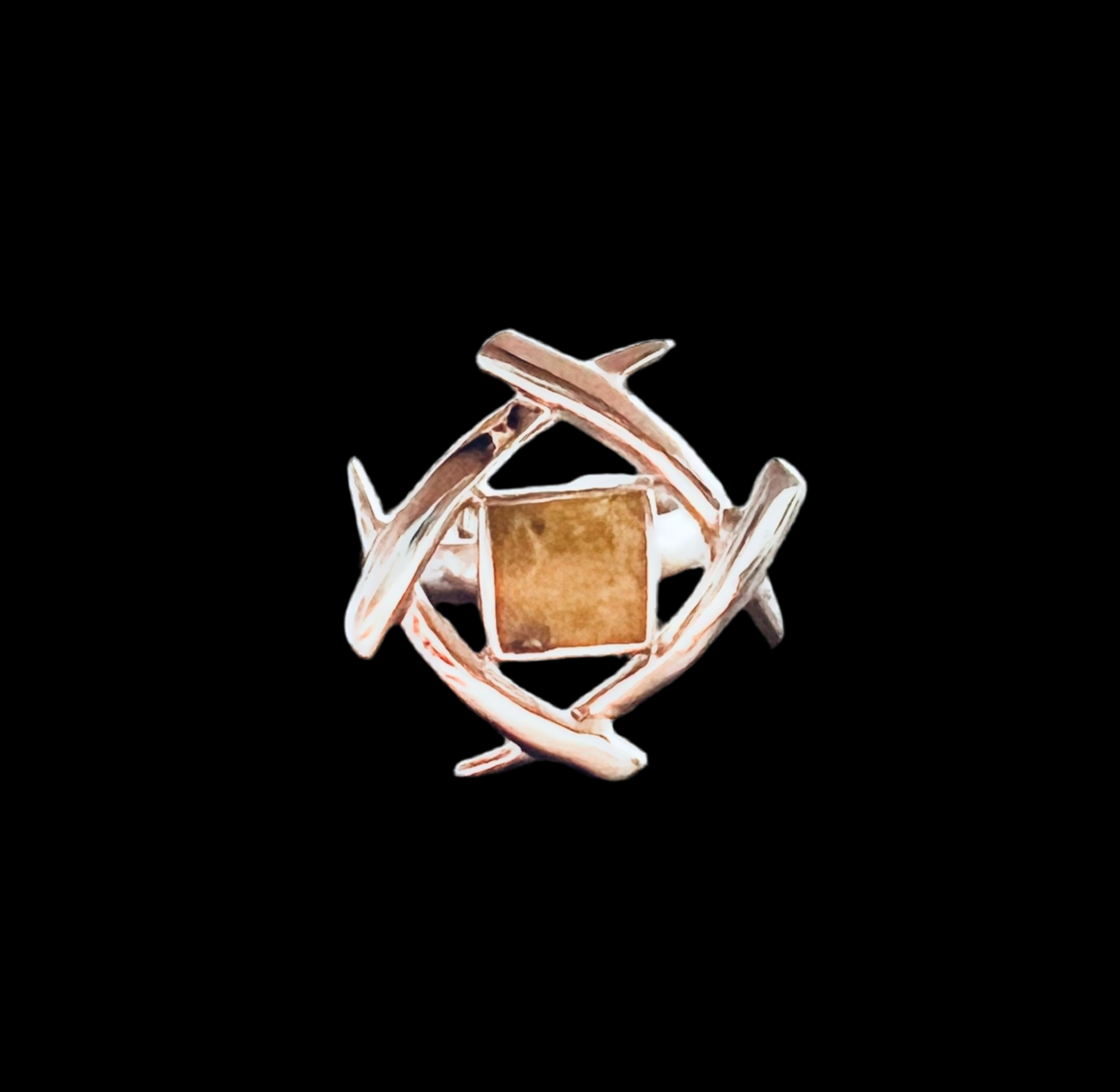 Modern Art 925 Pure Sterling Silver & Greenish Stone Ring