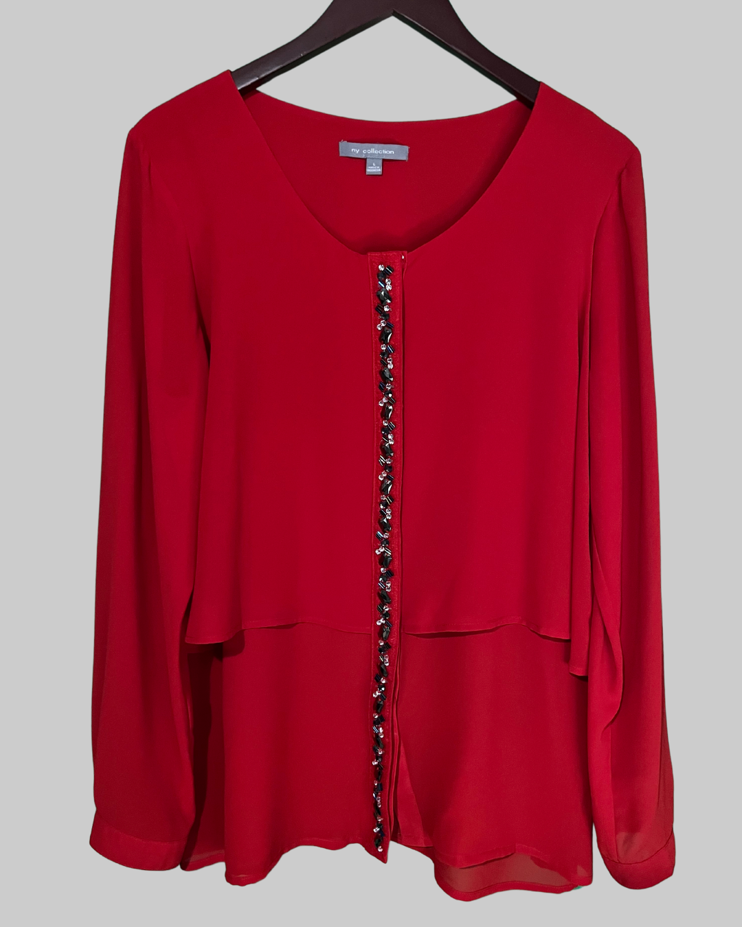 NY Collection Red Beaded Blouse