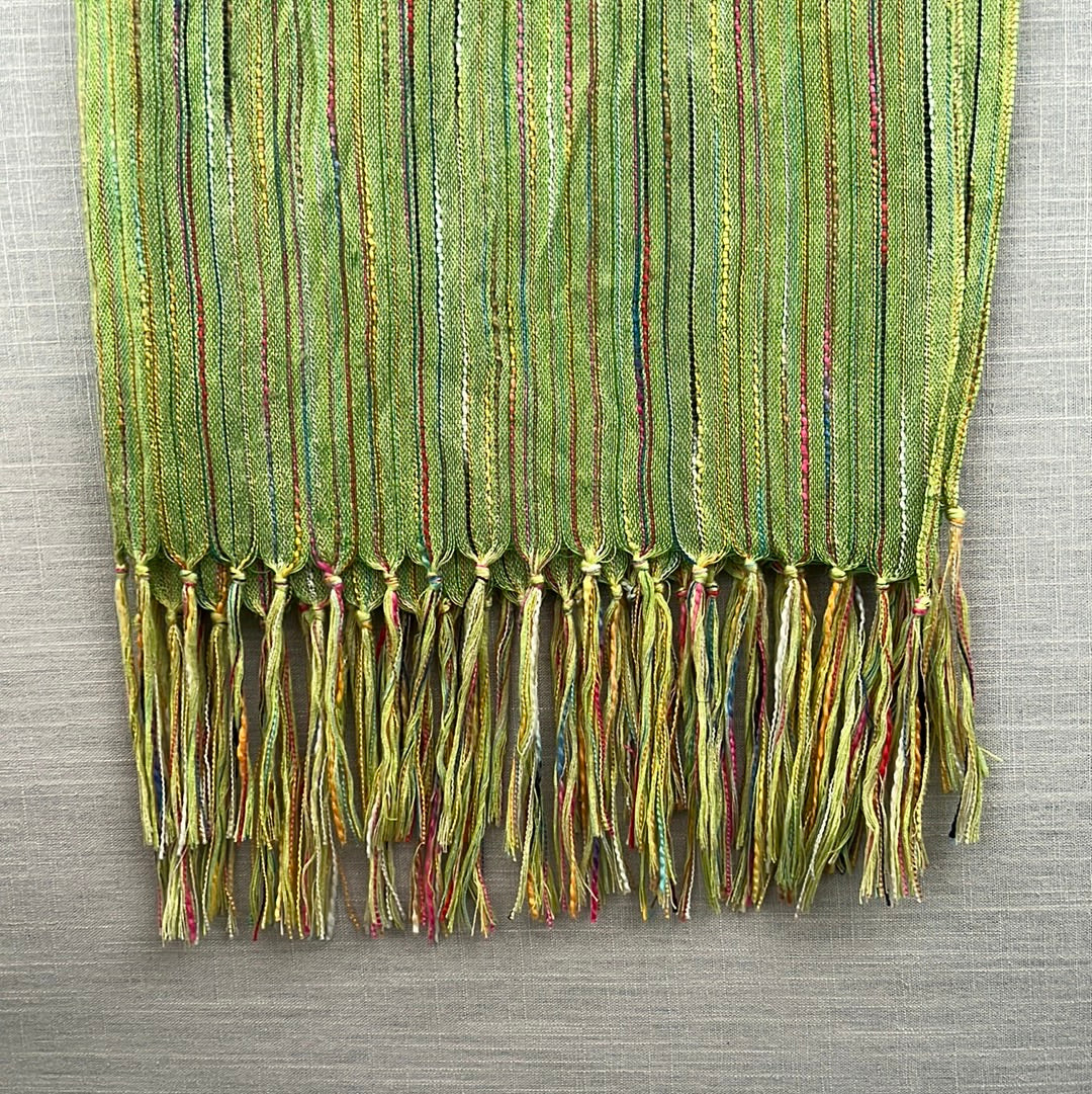 Women's Knitted Green with Multicolored Stripes Pattern Scarf