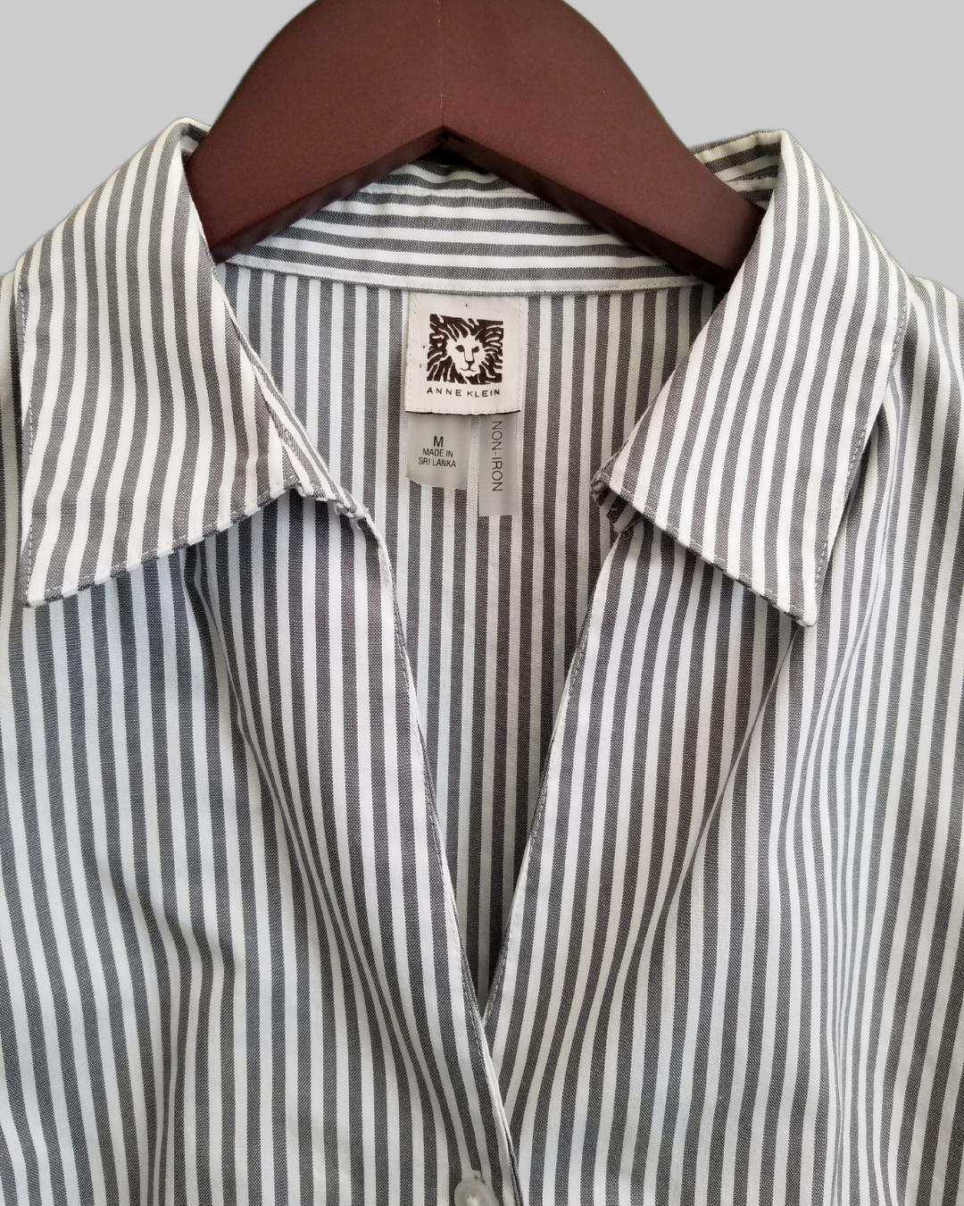 Anne Klein Grey and White Stripes 3/4 Sleeve Shirt