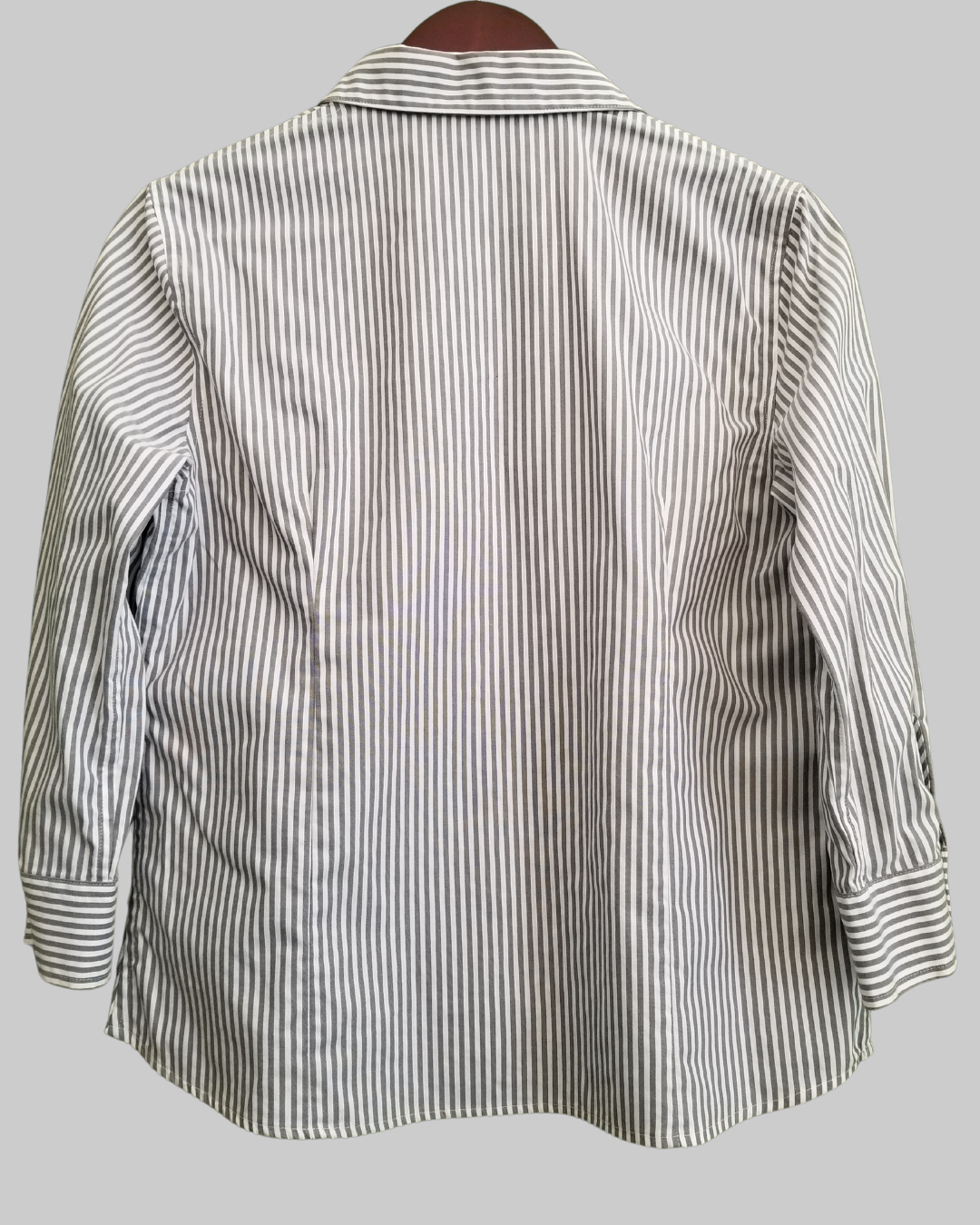 Anne Klein Grey and White Stripes 3/4 Sleeve Shirt