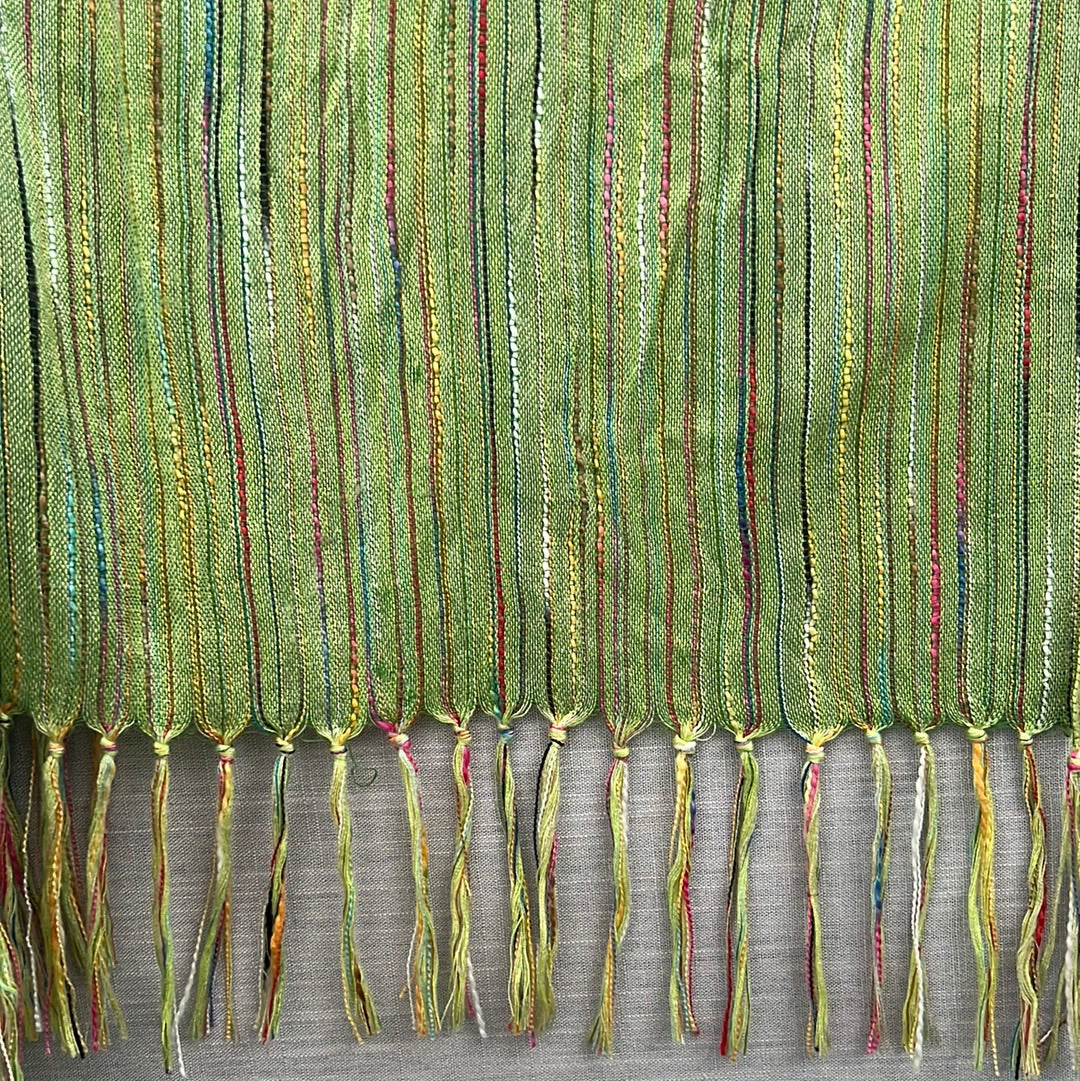 Women's Knitted Green with Multicolored Stripes Pattern Scarf
