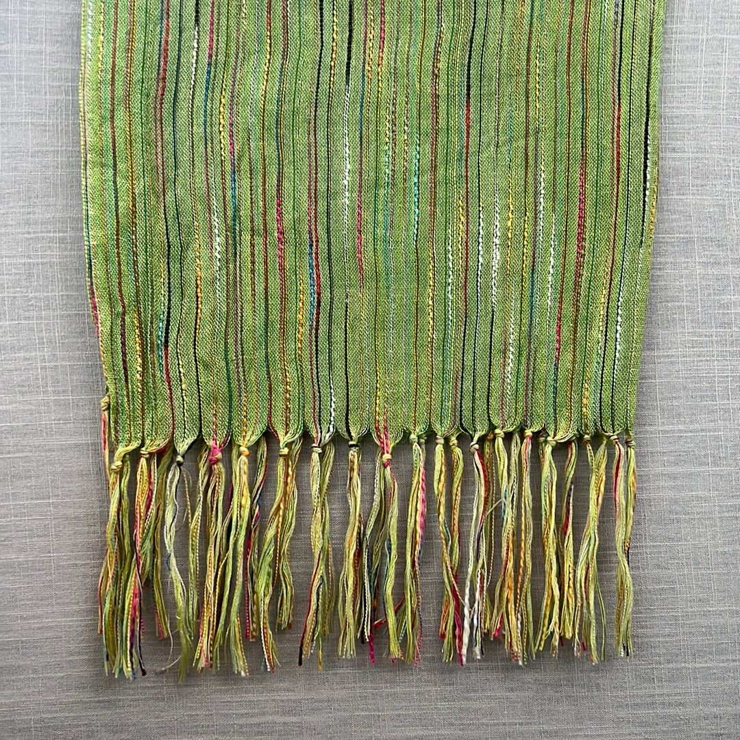 Women's Knitted Green with Multicolored Stripes Pattern Scarf