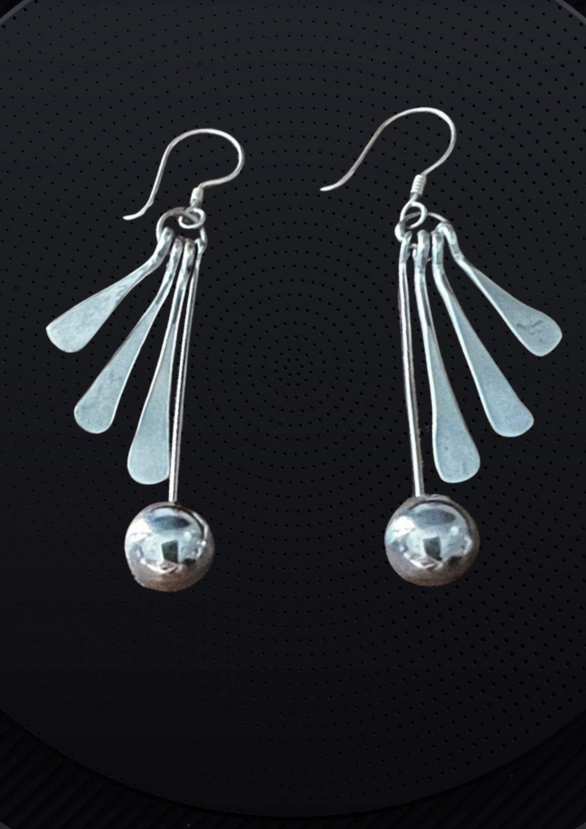 Long 925 Pure Sterling Silver Fringe Ball Drop Earrings