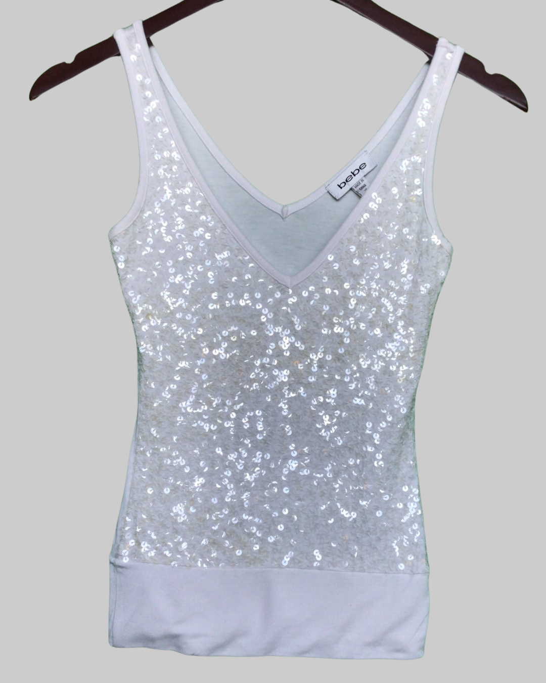 Bebe V-neck Sleeveless Sequined Top Blouse