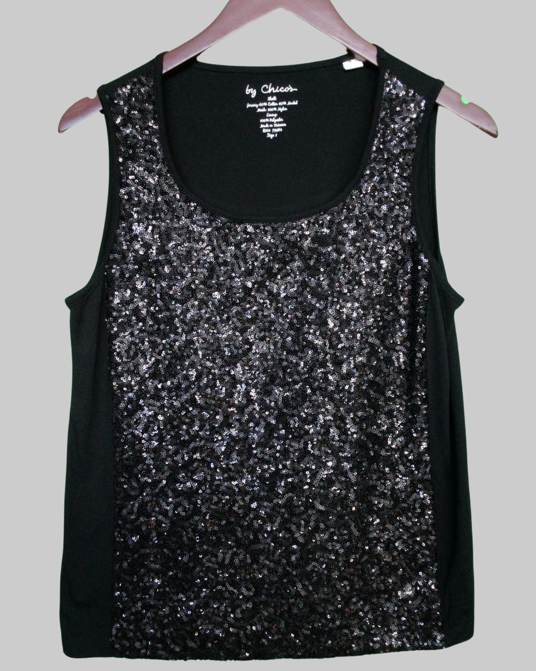 Chico's Scoop Neck Sleeveless Black Sequin Tank Top