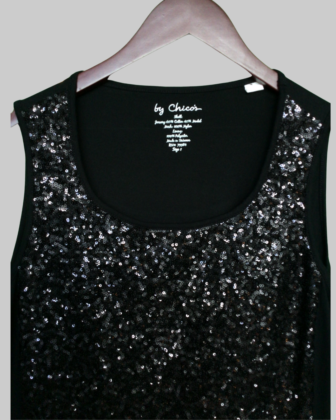 Chico's Scoop Neck Sleeveless Black Sequin Tank Top