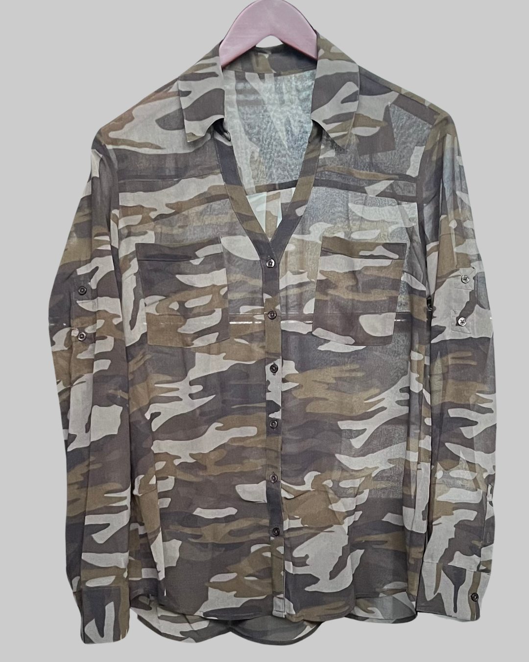 Long Sleeve Camo Army Green Women's Blouse