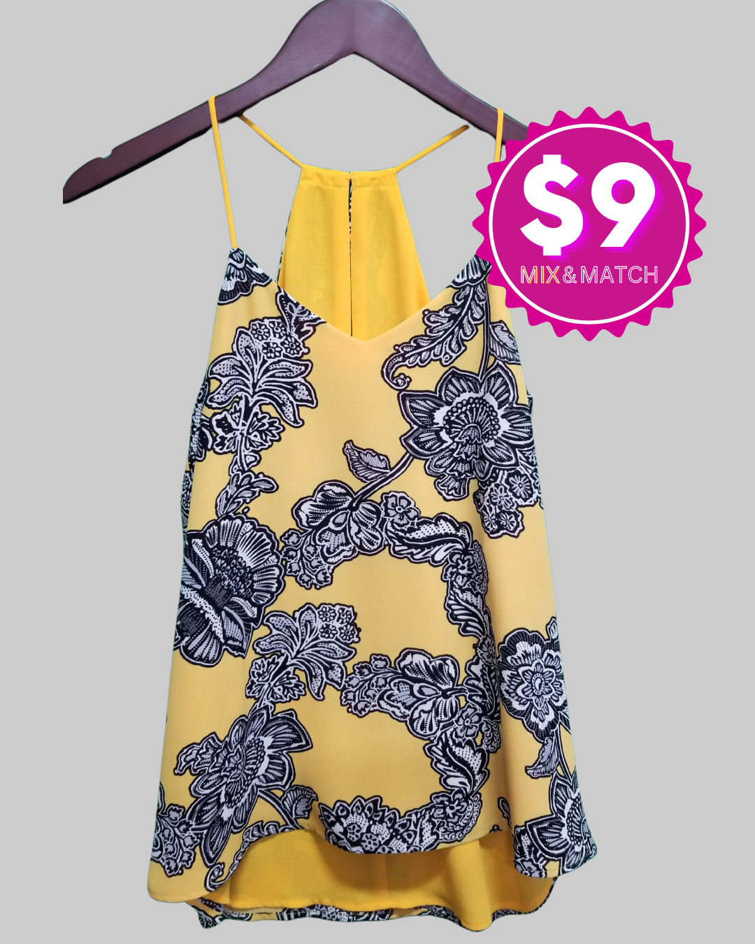 Unique V-Neck Yellow Printed Silk Tank