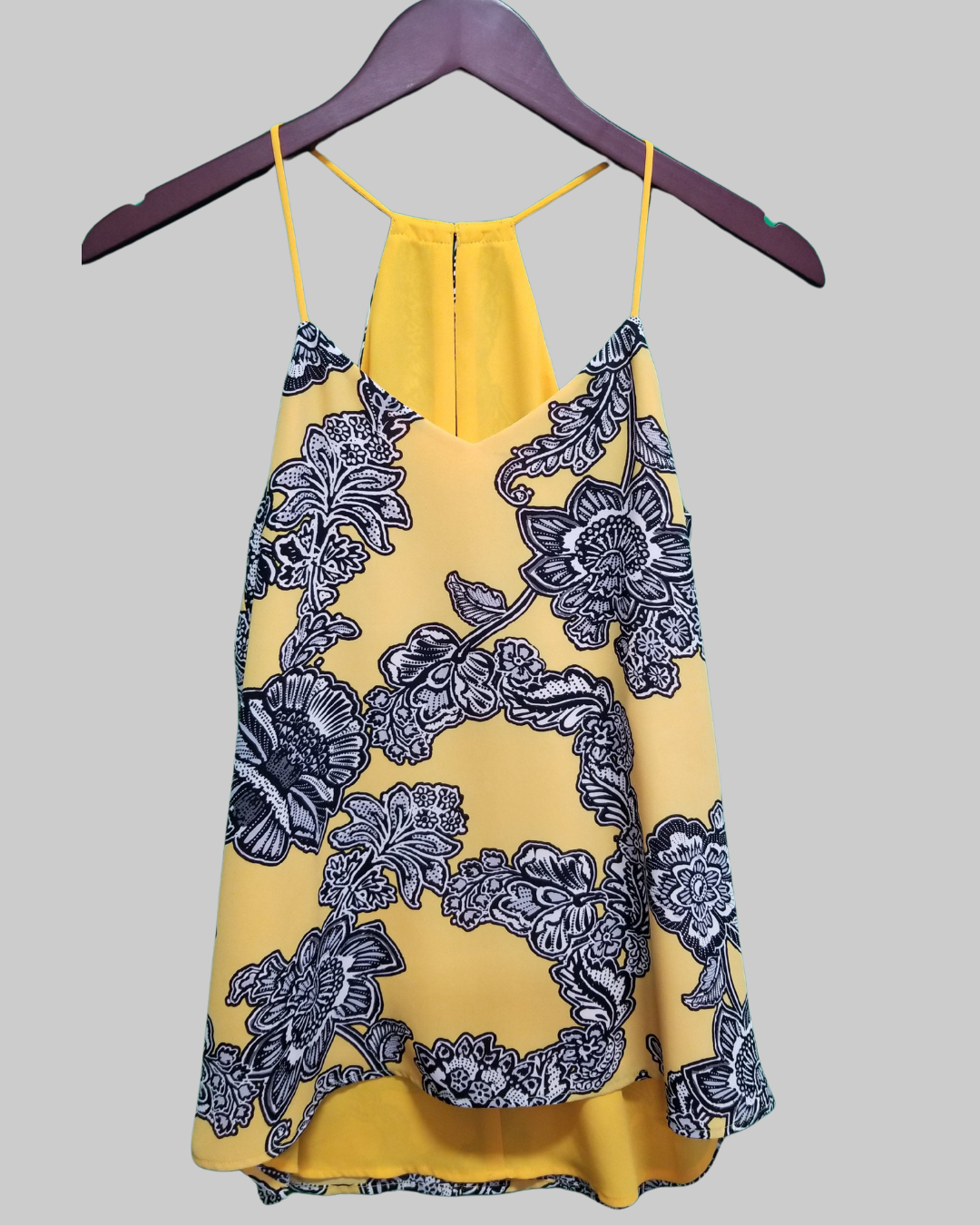 Unique V-Neck Yellow Printed Silk Tank