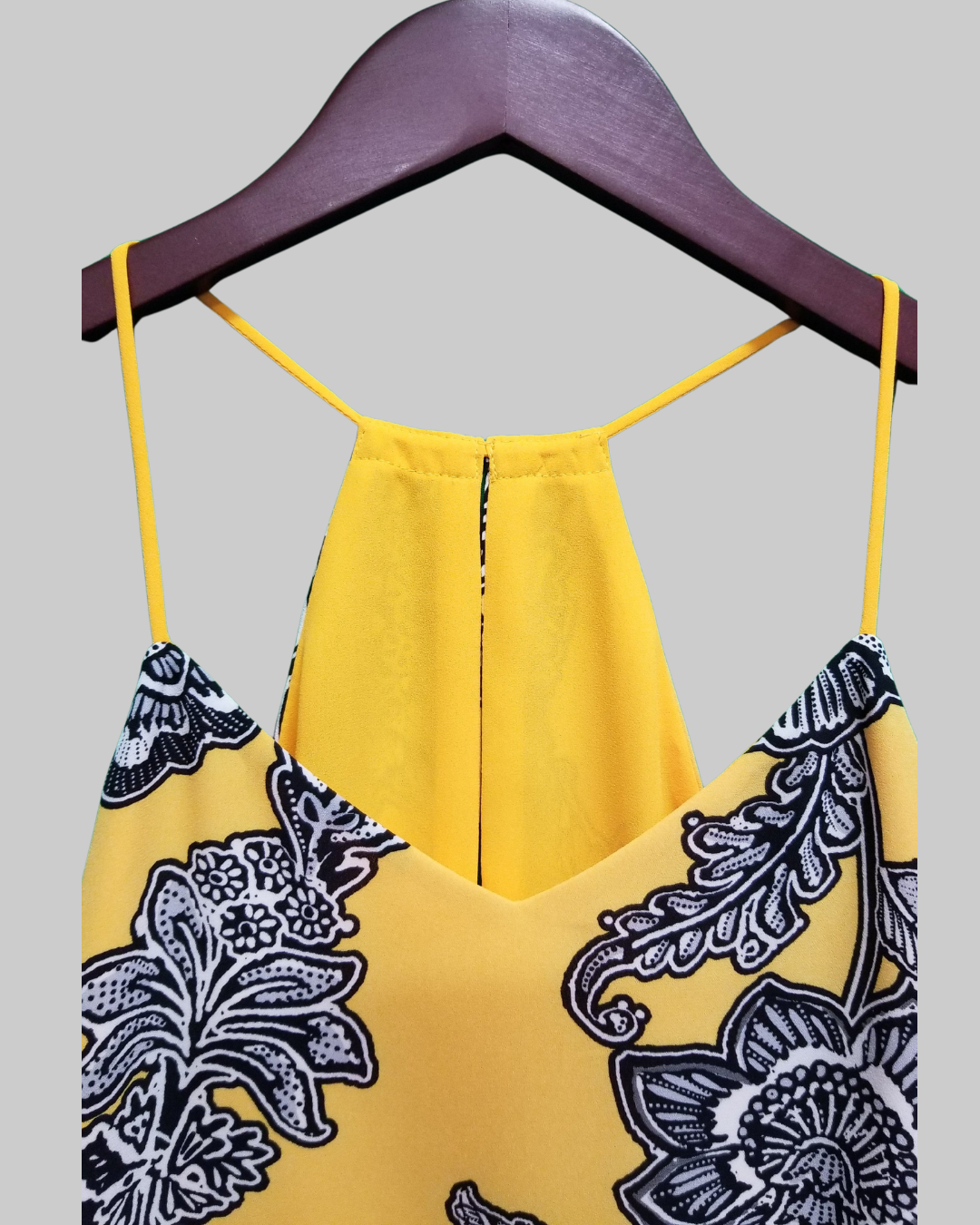 Unique V-Neck Yellow Printed Silk Tank