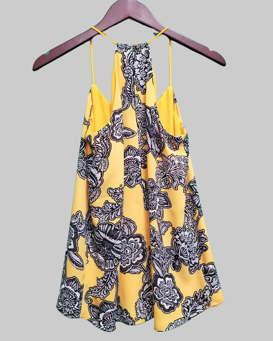 Unique V-Neck Yellow Printed Silk Tank