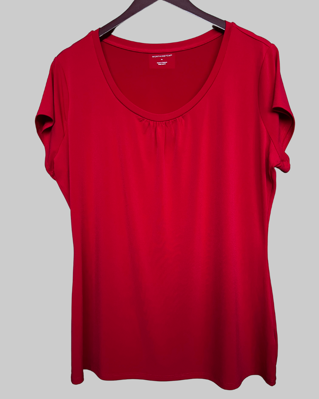 Worthington Short Sleeve Red Solid Blouse