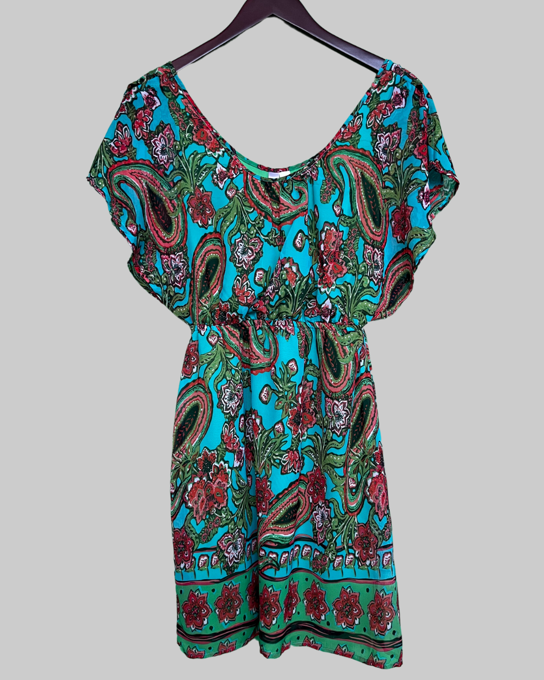 Alya Paisley Style Short Sleeve Multi-Colored Dress