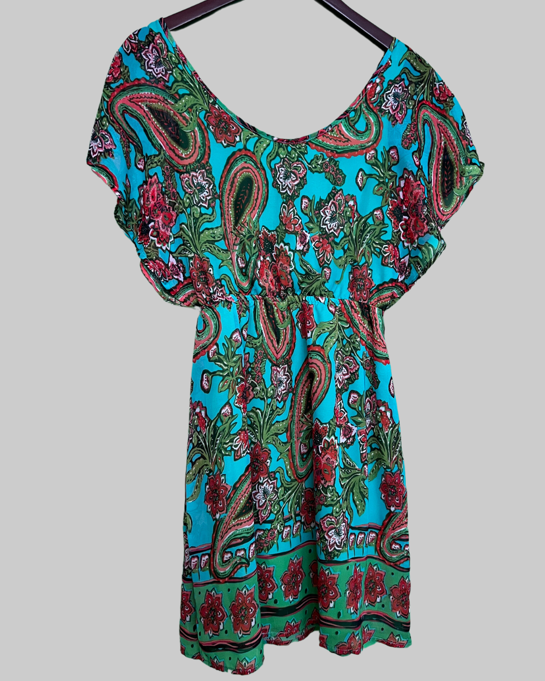 Alya Paisley Style Short Sleeve Multi-Colored Dress