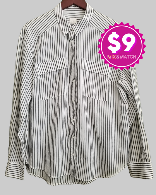 A New Day Grey Stripes White Shirt