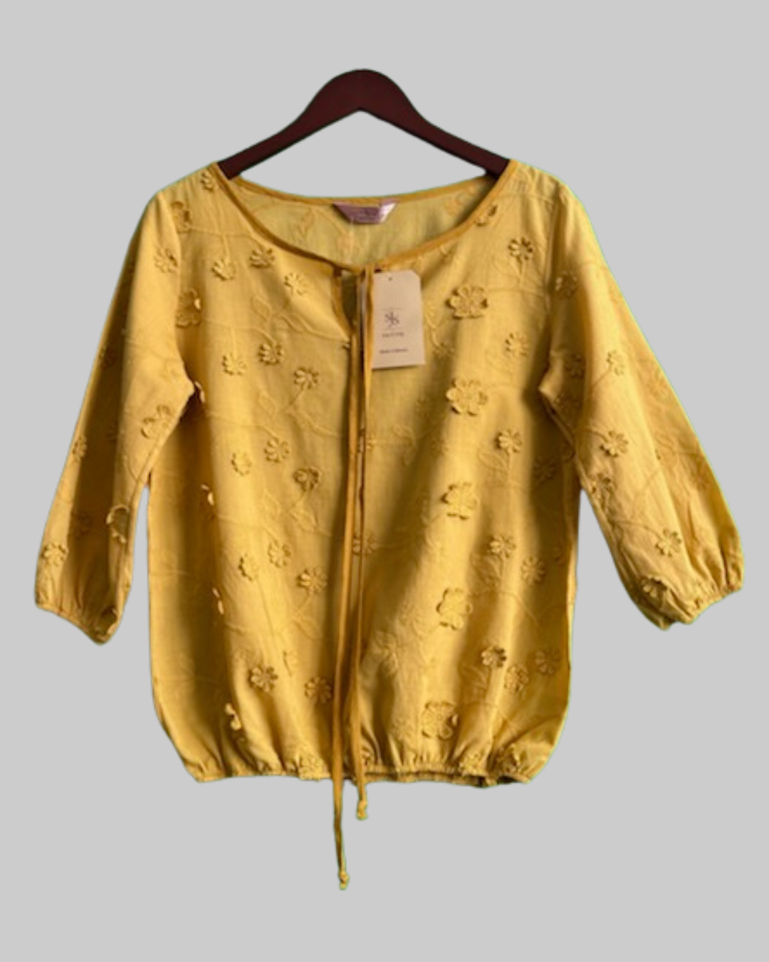 SJS Embroidered Yellow Floral Peasant Blouse