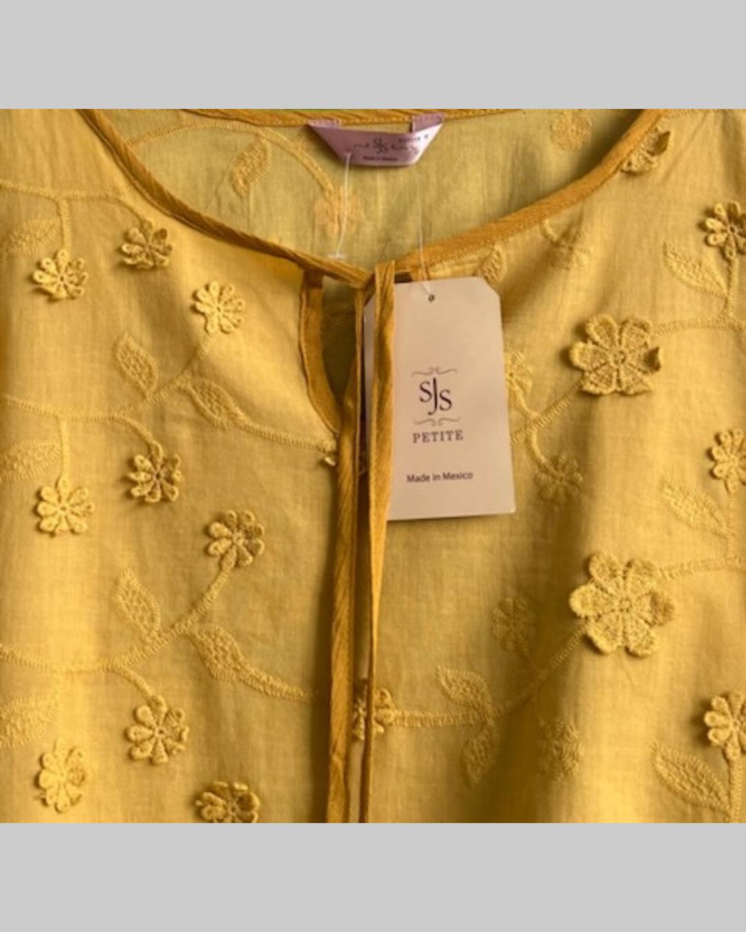 SJS Embroidered Yellow Floral Peasant Blouse