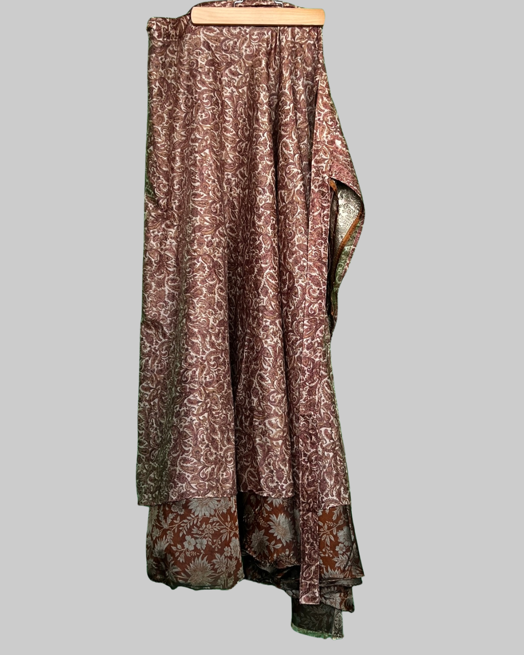 Brown Floral Silk Maxi Skirt for Women