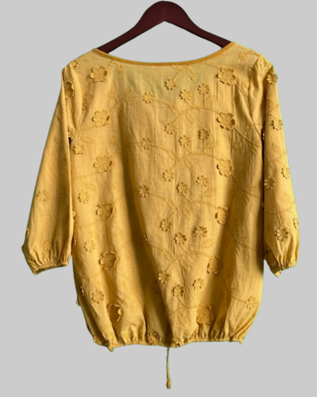 SJS Embroidered Yellow Floral Peasant Blouse