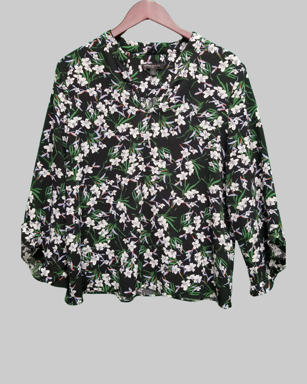 Banana Republic V-Neck Floral Flare Sleeve Blouse