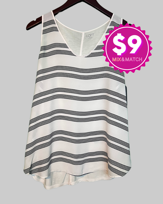 LOFT Outlet Sleeveless White & Black Stripe Top