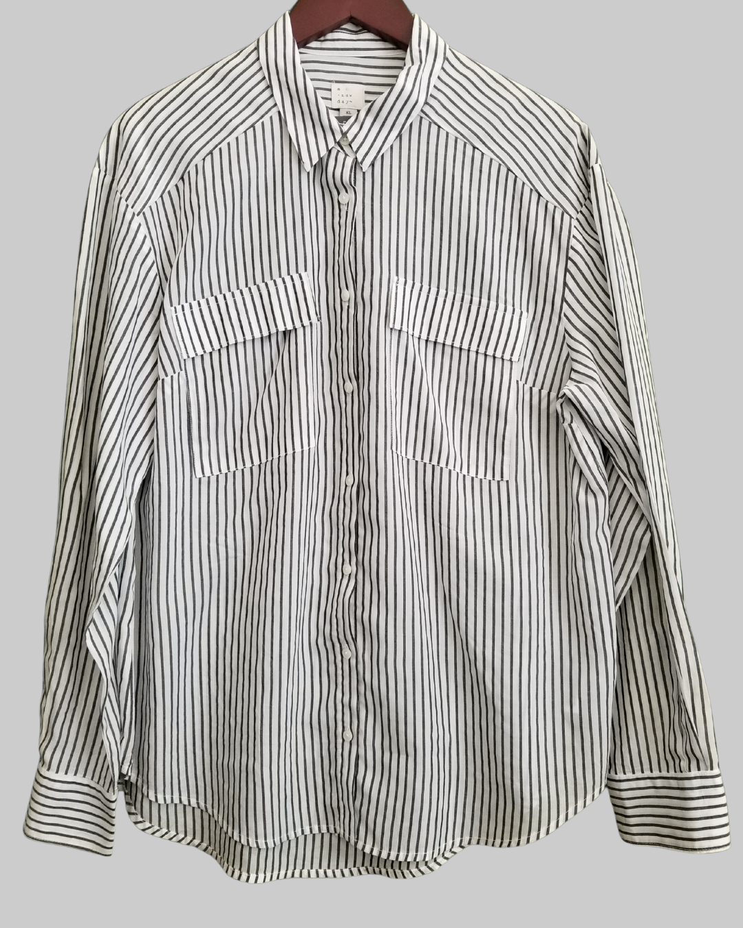 A New Day Grey Stripes White Shirt