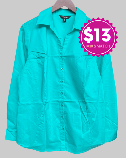 George Women's Button Up Teal Blouse