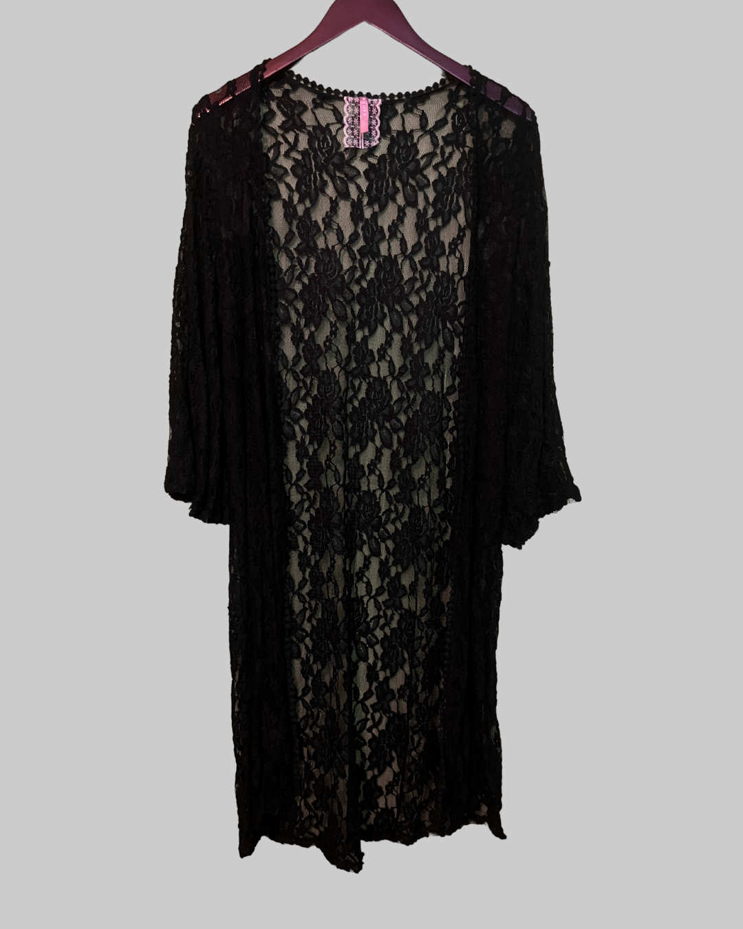 Mauve Black Lace 3/4 Sleeve Open Cardigan