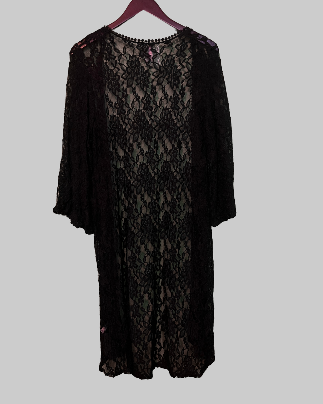 Mauve Black Lace 3/4 Sleeve Open Cardigan