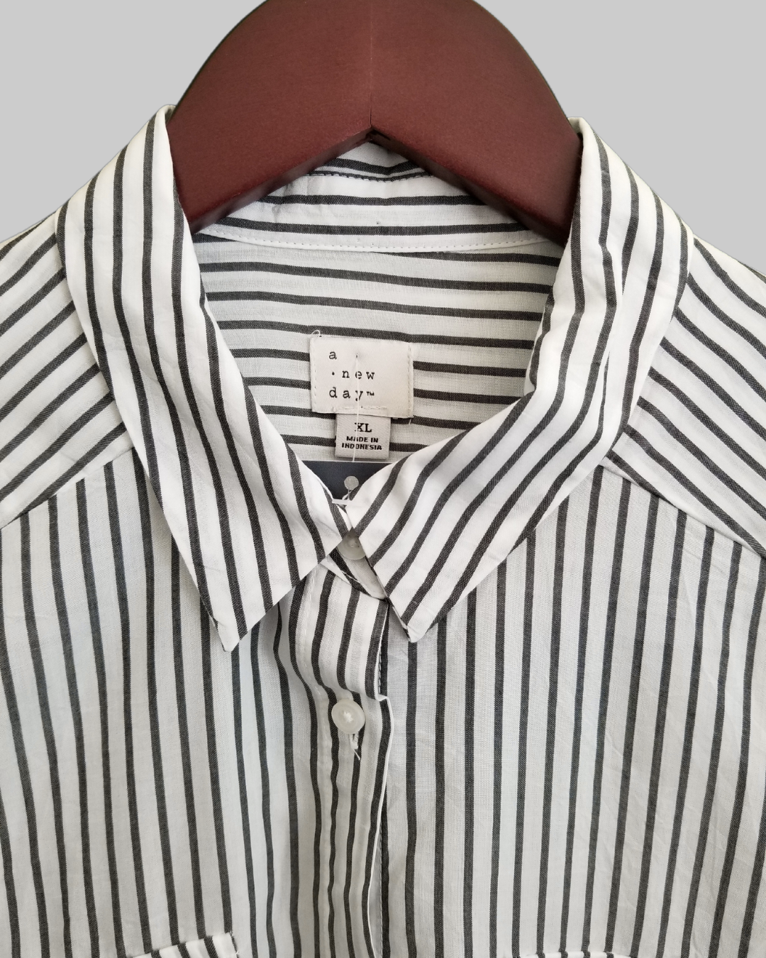 A New Day Grey Stripes White Shirt