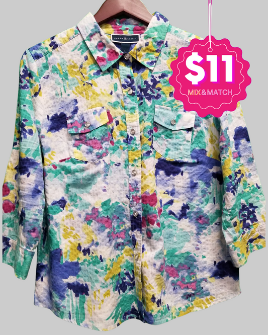 Karen Scott Print Long Sleeve Floral Top