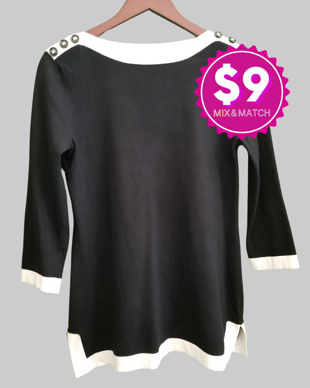 Black & White Women's 3/4 Sleeve Sweater