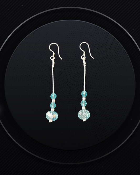 Aquamarine Blue Crystal 925 Pure Sterling Silver Dangling Earrings