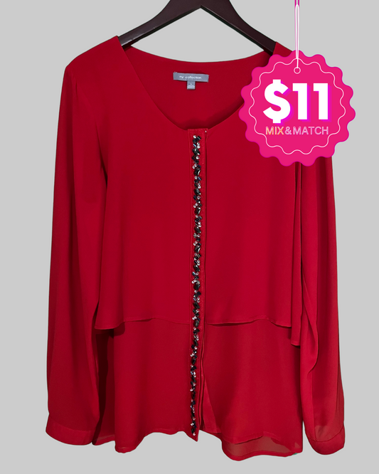 NY Collection Red Beaded Blouse