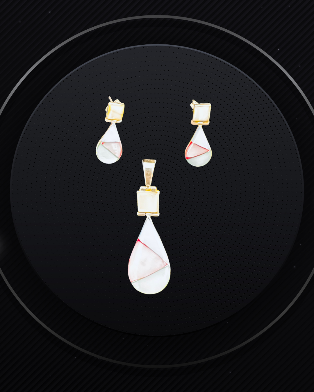 Chic 950 Pure Sterling Sliver Teardrop Mother of Pearl in Blue and Pink Earrings & Pendant Set