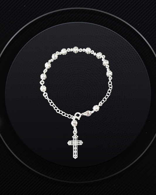 925 Sterling Silver Bracelet with Italian Rosary Antique Charm Cross