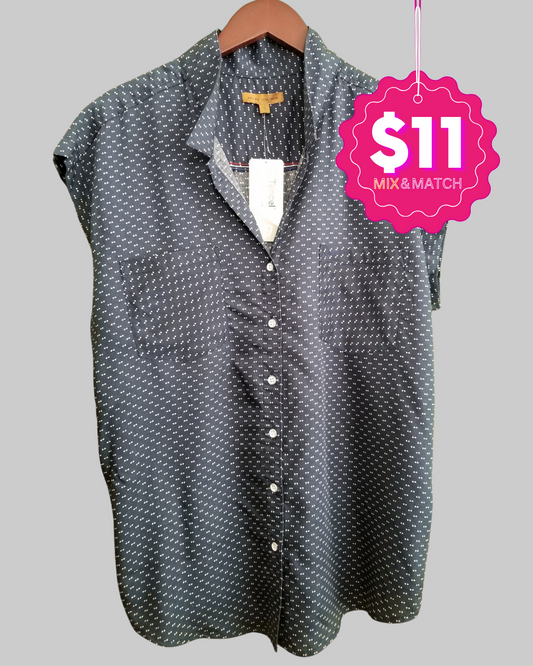 Jachs Girlfriend Button Down Prints Navy Blue Shirt