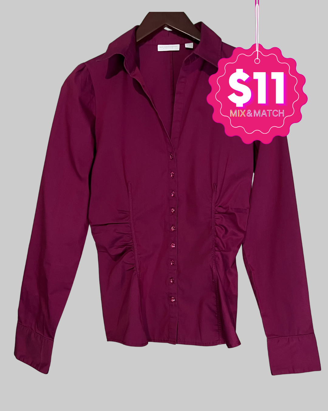 New York & Company Women Burgundy Shirt